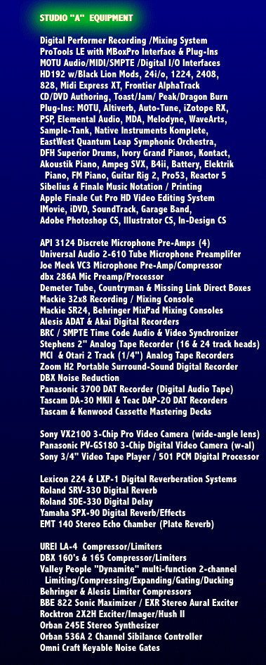 STUDIO ''A''  EQUIPMENT